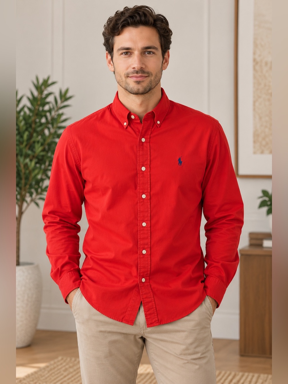 Ralph Lauren Men’s Red Button-Down Shirt – Size XXL